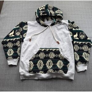 Artesanias Hecho A Mano Hoodie Mens Small Multicolor Aztec Cotton Fleece Lined